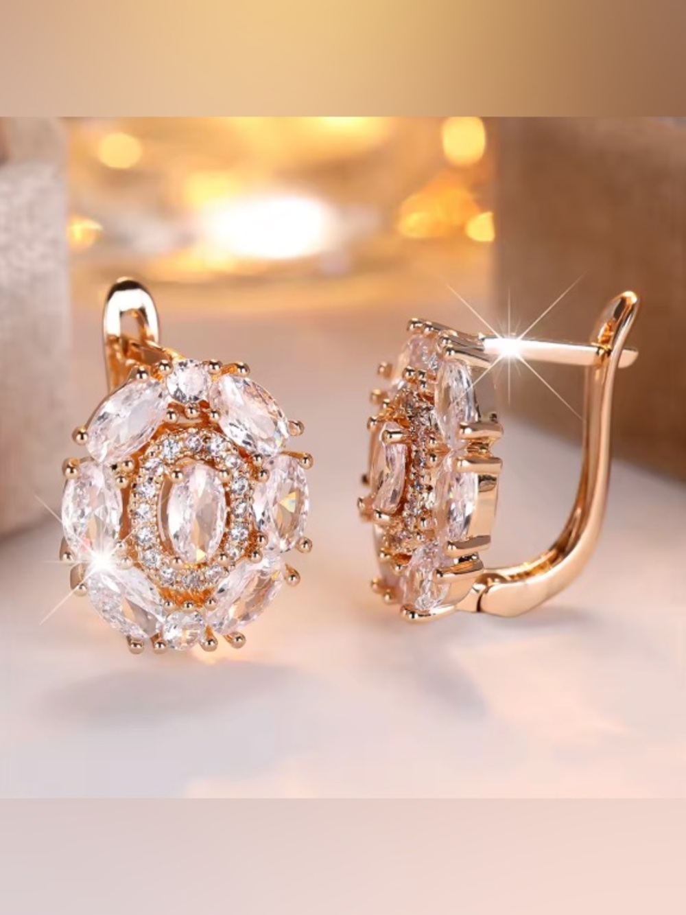 Elegant Luxury Hoop Earrings Featuring Oval Crystal & White Zircon. - Picture 8 of 9